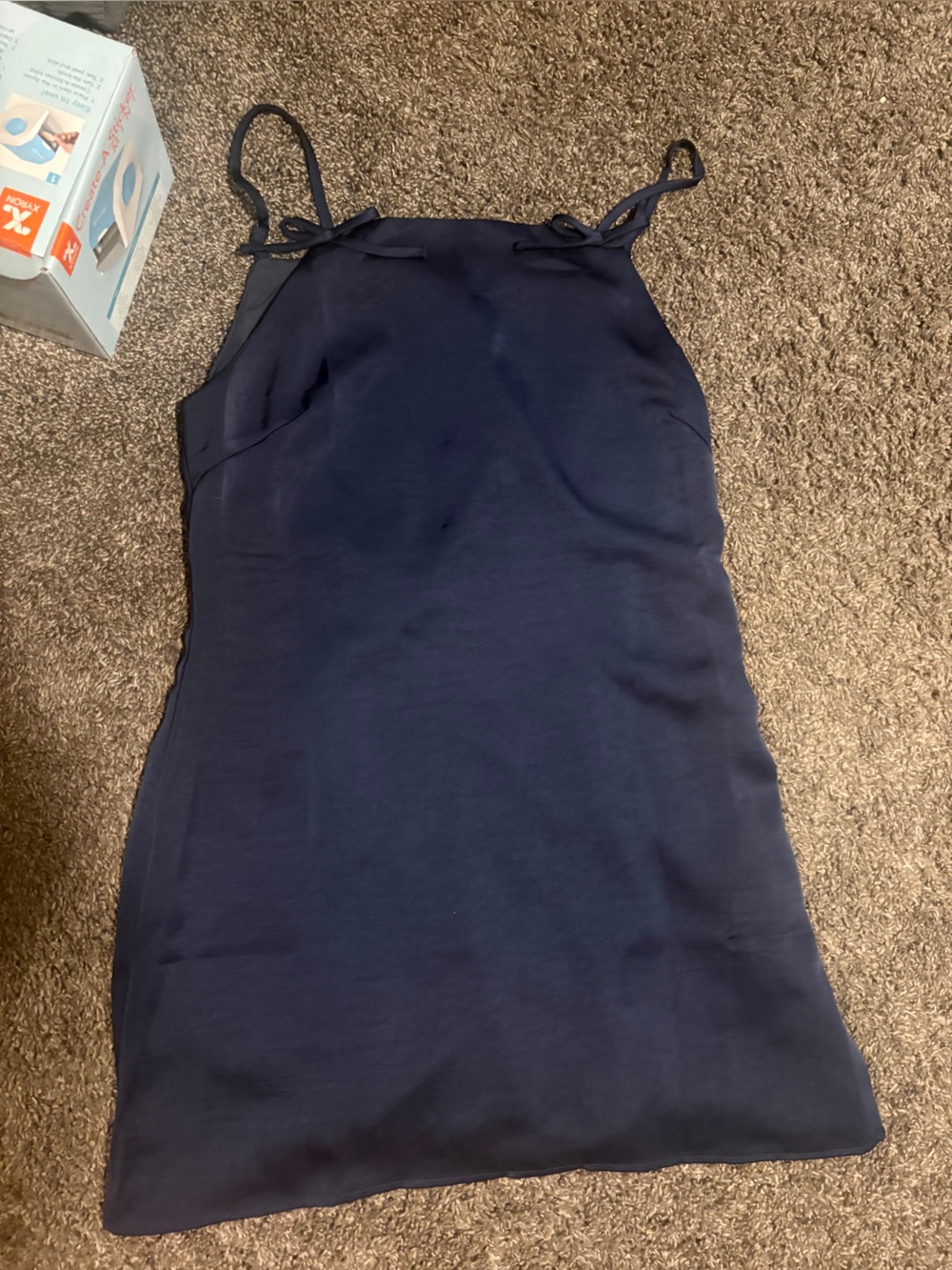 Peppermayo Navy Shift Dress with Side Bow Ties at Top